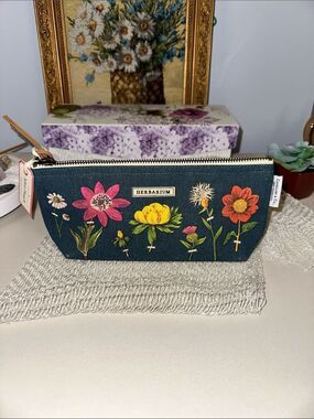 Cavallini & Co HERBARIUM natural blue pink green vintage mini pouch 100% cotton